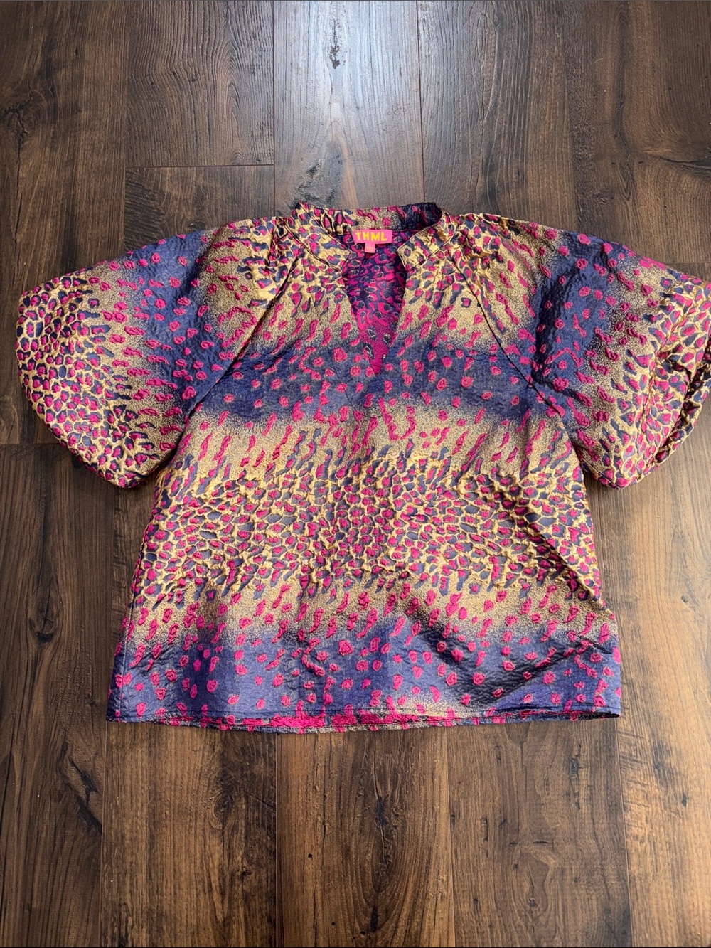 THML Multicolor Animal Print Puff Sleeve Top